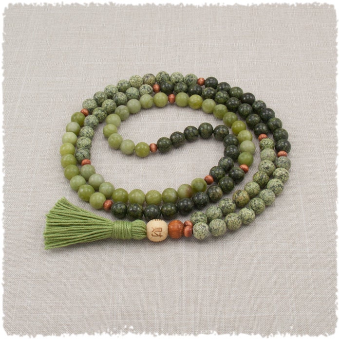 Mala Beads Serpentine Green Prayer Beads, Meditation Necklace, Yoga
