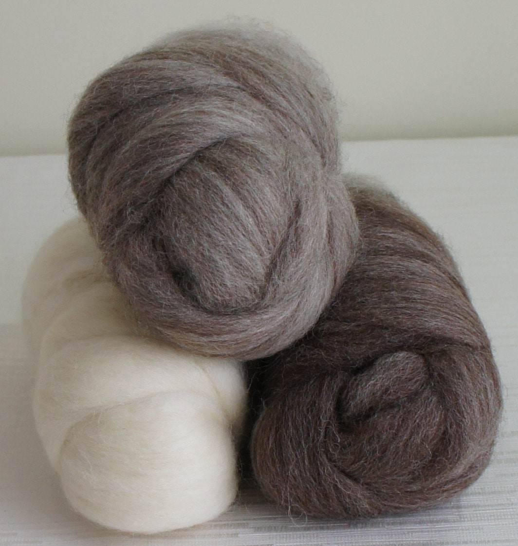 Felting or Spinning wool - Blue Face Leicester Pack - 3 x 50g Needle felting spinning White, Browns.