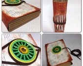 Rustic hand bound kraft card photo journal polaroid photo album fuji instax album with ceramic jaipur charkha mandala tile suede closure