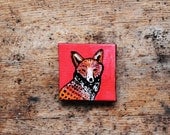 Red Fox.  Tiny Original Oil Painting.  Rustic Reds.
