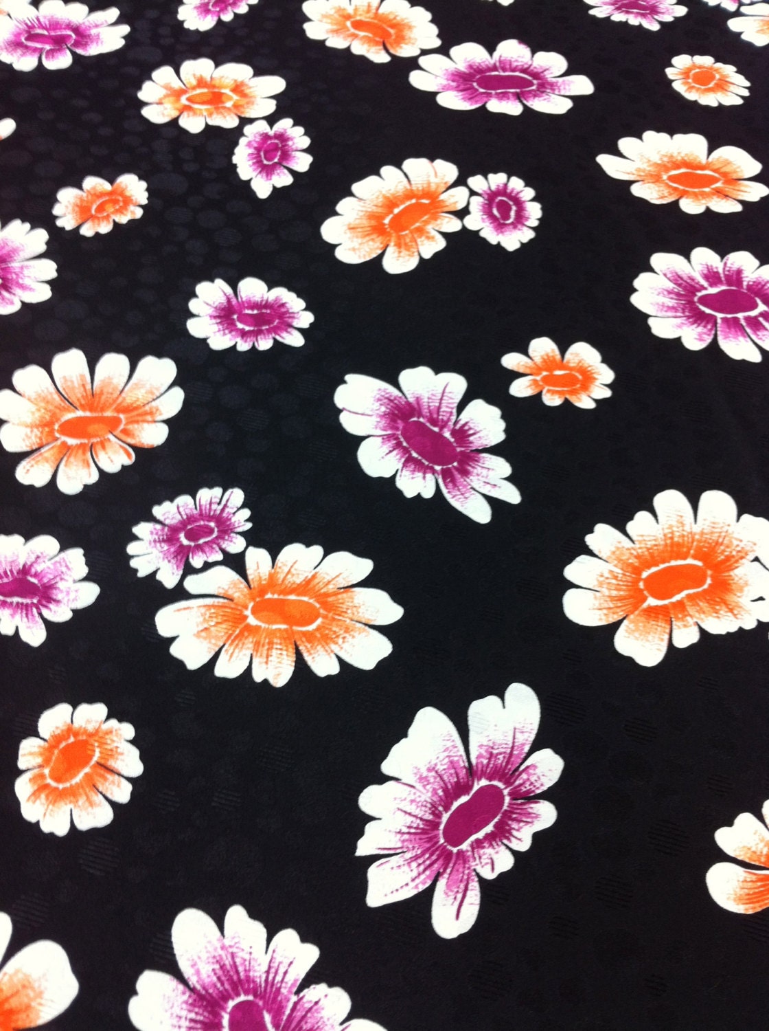 Black Floral Silk Print Jacquard with Fuchsia and Orange Flowers - By the yard