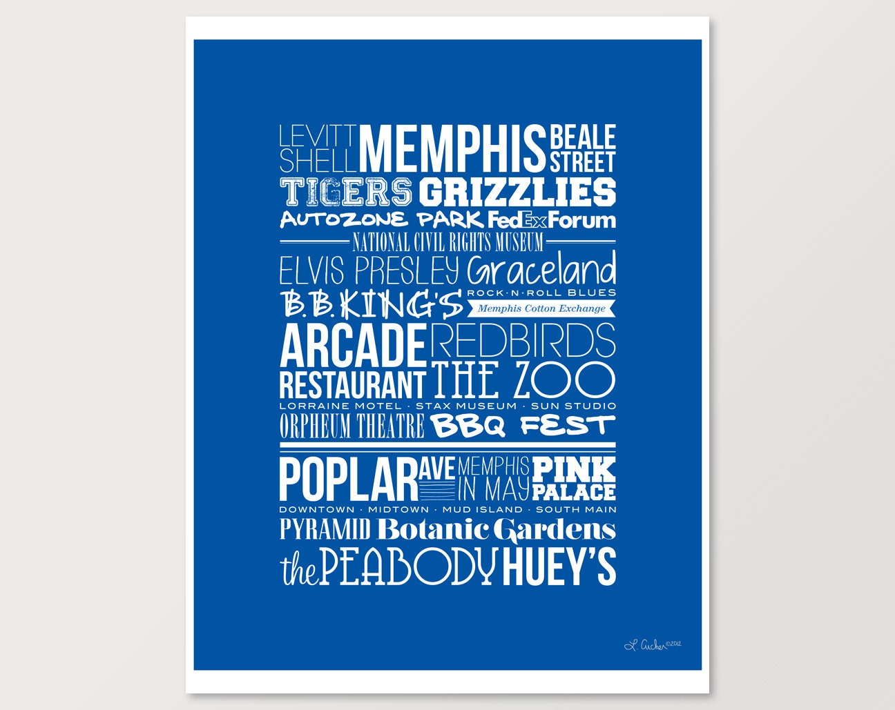 City Typography Prints: Memphis Places (Blue or Black)