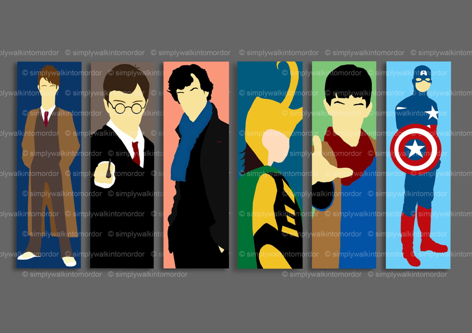 Doctor Who / Harry Potter / Sherlock / Merlin / Captain America / Loki Bookmarks