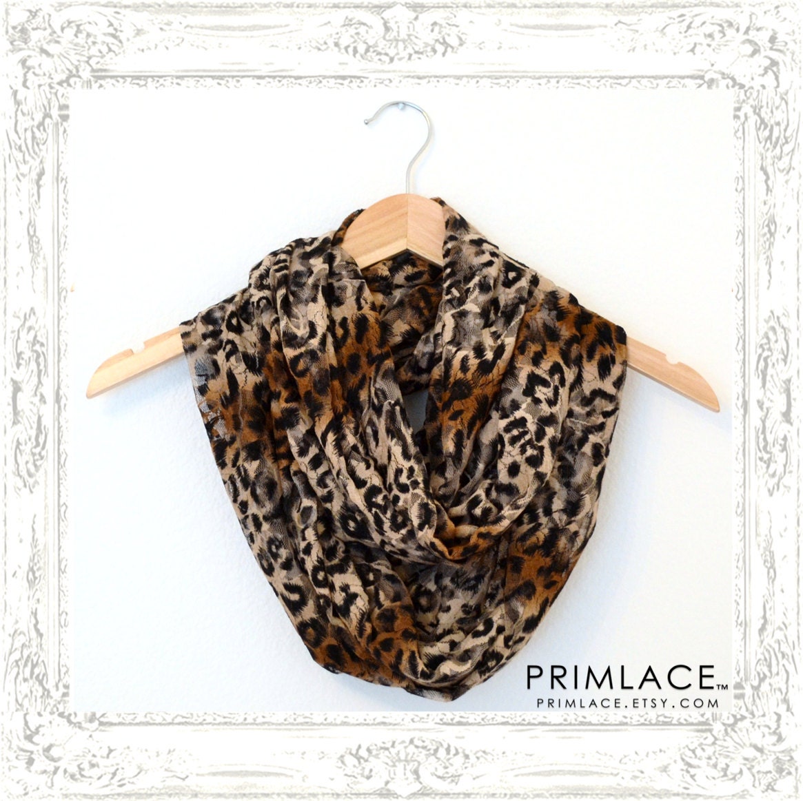 Leopard Scarf, Leopard Infinity Scarf, Lace and Leopard Print Scarf, Lightweight Scarf, Loop Scarf, Infinity Scarves, Safari Scarves