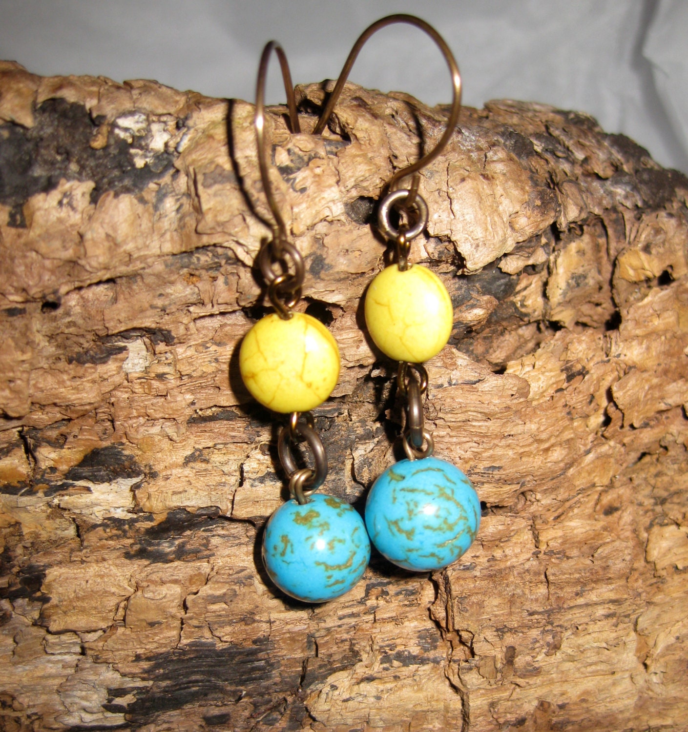 Yellow Turquoise Earrings,  Bright Yellow Earrings, Turquoise Earrings, Dyed Turquoise Earrings, Bright Beaded Earrings
