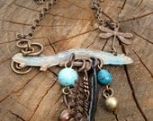 Hanging Branch Necklace, Dragonfly Necklace, Charm Necklace, Treasures Necklace, Nature Necklace, Rustic Necklace