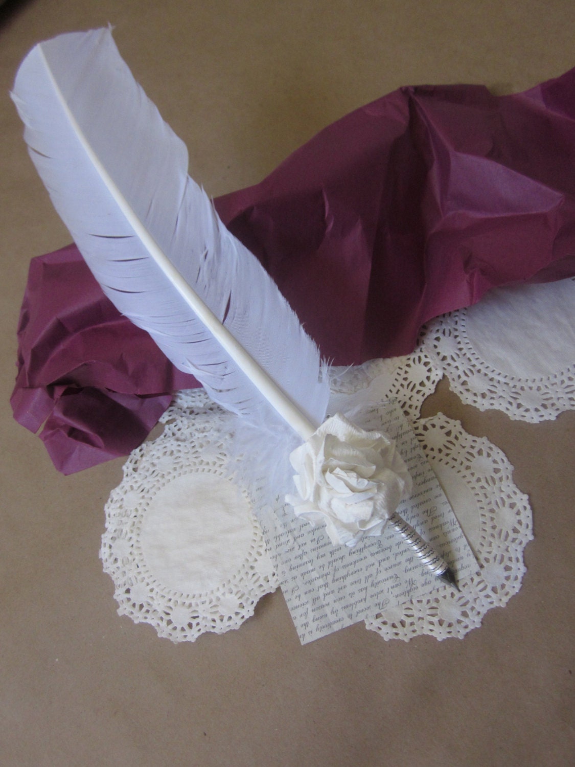 MDAY Sale White Wedding Turkey Quill With Rose