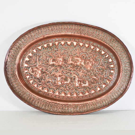 Persian Copper Tray Vintage Large Oval Tray by CozyTraditions