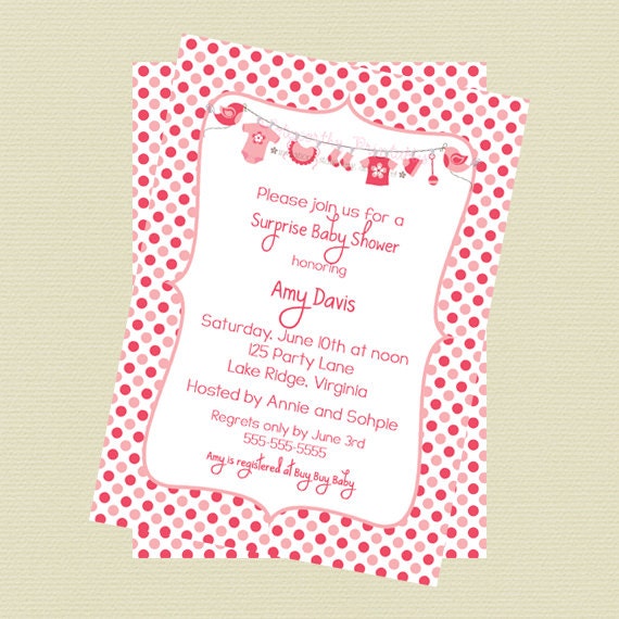 Printable Baby Clothes Line - Pink Polka Dots Baby Shower Invitation Il_170x135