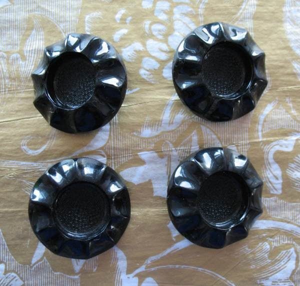 4 Vintage Coat Buttons Black Plastic 1 3/8 Inch