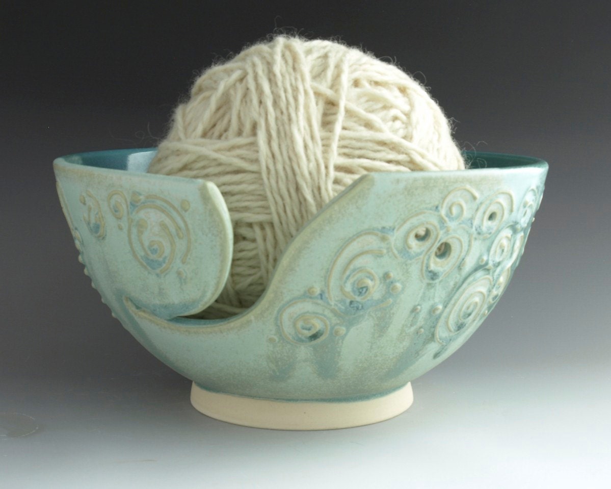 Extra Large Yarn Bowl Dragonfly Turquoise Mint Chocolate Chip - Ready to Ship