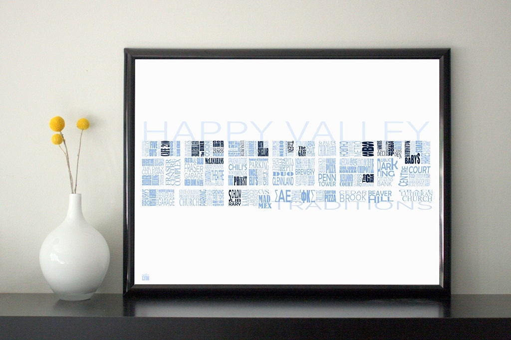 Penn State TRADITIONS Typographic Map, Modern Art Print, 18x24 inch