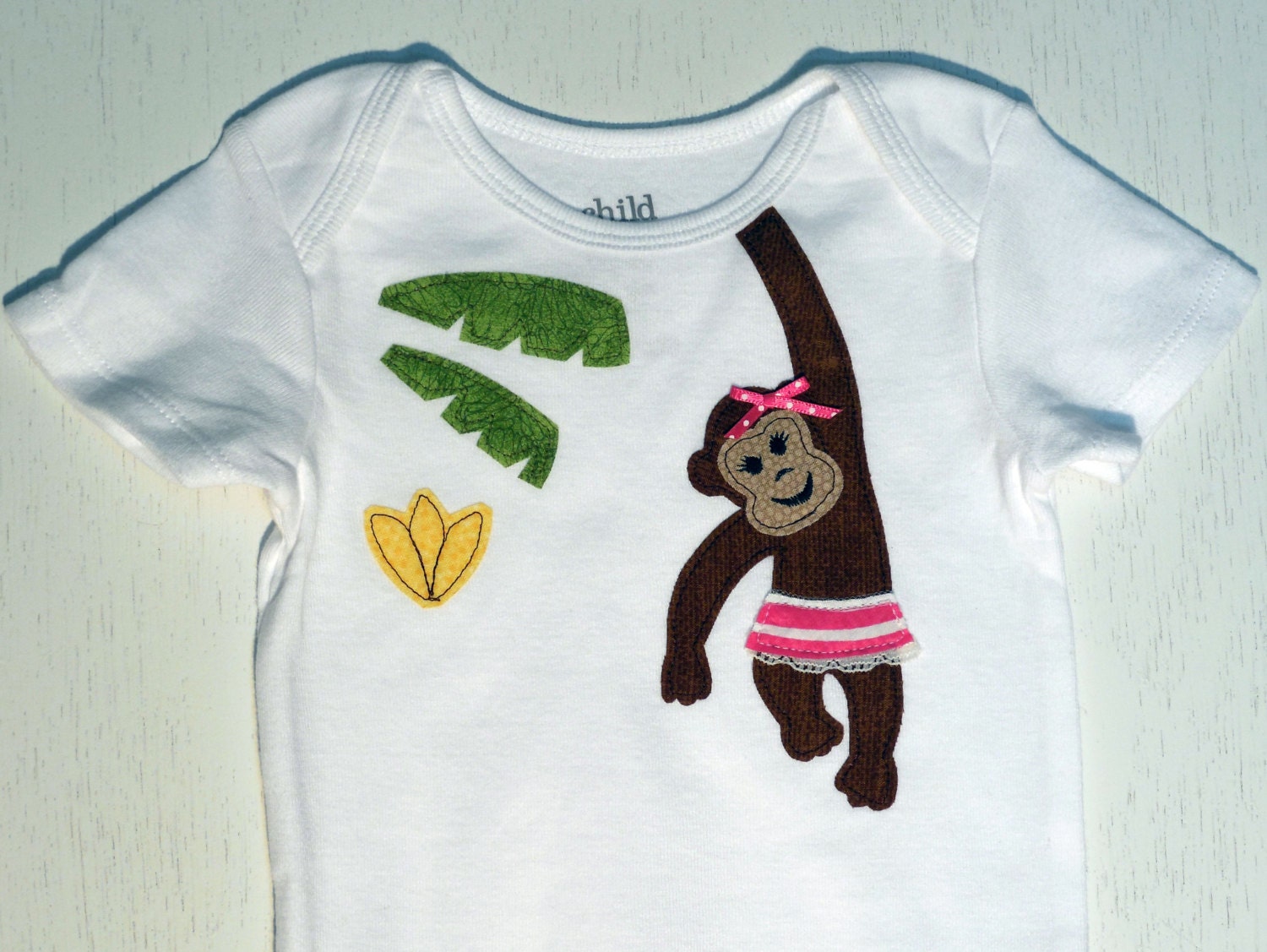 Baby Girl Onesie with Monkey Applique for Spring Summer