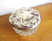 Vintage Silver Plated Glass Trinket Dish, Ornate Floral Silver Treasure Dish