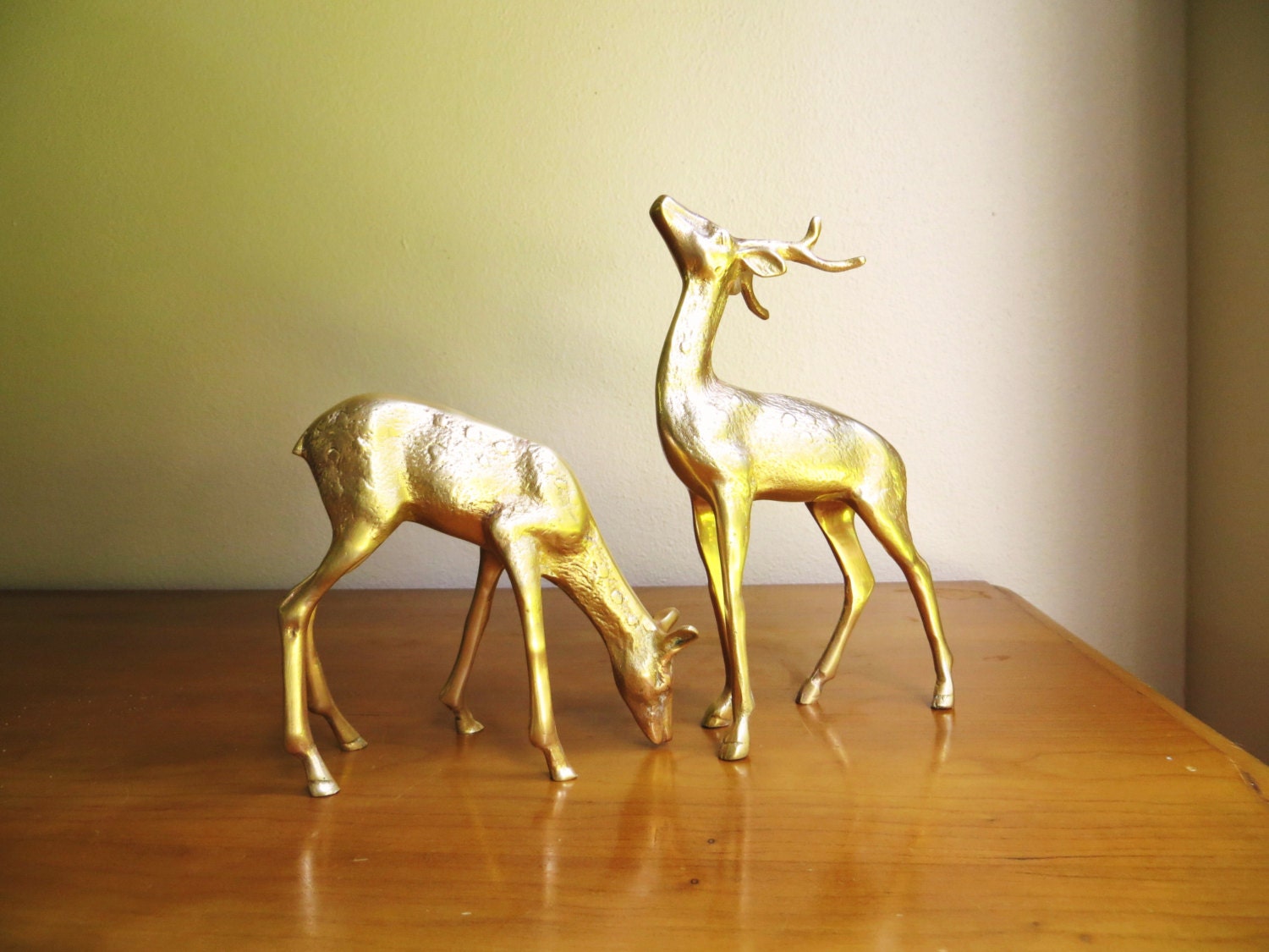 Vintage Brass Deer Figurines, Reindeer Statues, Doe, Buck, Deer Family, Woodland Brass Animal