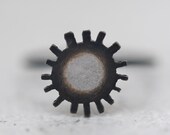 Tiny, flower like ring. "Black Meadow" series. Roughly cut. Handmade. Black. Oxidized sterling silver. Ready to ship.