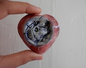 Art Smoke Stone Handmade Artist Signed Bead Ceramic Clay Pottery Piece Pocket Piece Smoking Stone HEART & SKULL
