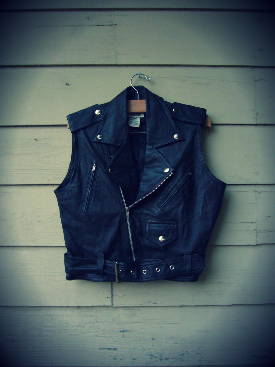 Vintage Black Leather Motorcycle Vest