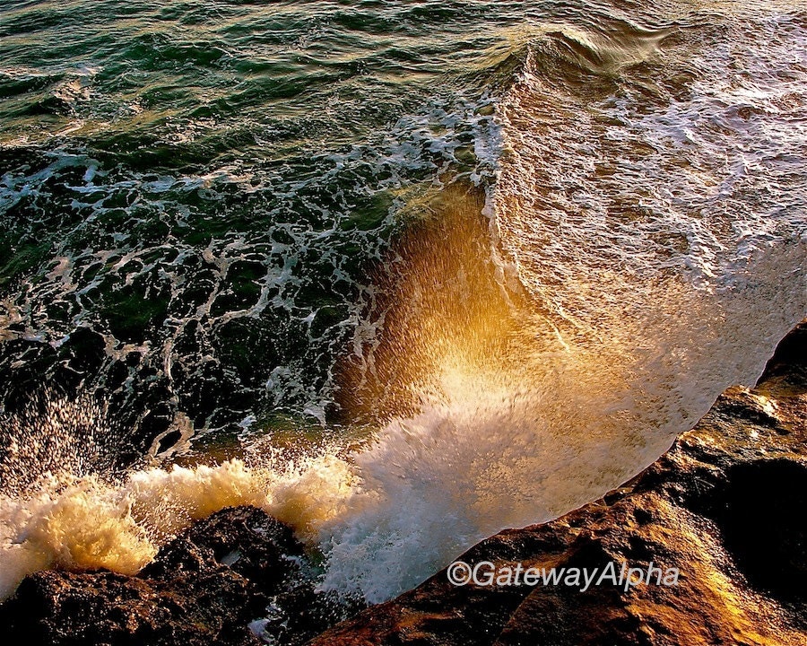 Ocean Photography, Landscape Photography, Wave Photograph, Sunset Print, Wall Art, Pacific Coast Photograph - 8x10 Print