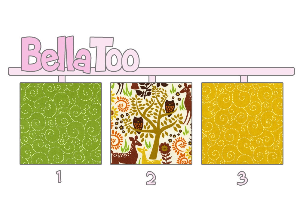 Crib Sheet - Toddler Bed Sheet - Woodland Animals Deer Owls Flowers Swirls Brown Green Yellow Orange - Custom Made By BellaToo
