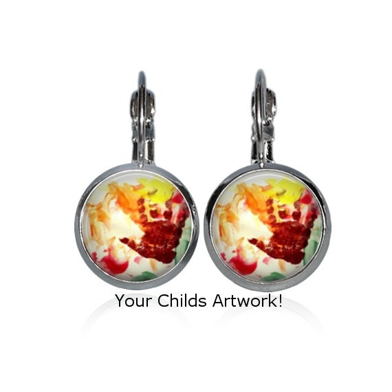 Childrens Art Custom Earrings Handmade with Your Childs Painting or Drawing Specially Gift Boxed