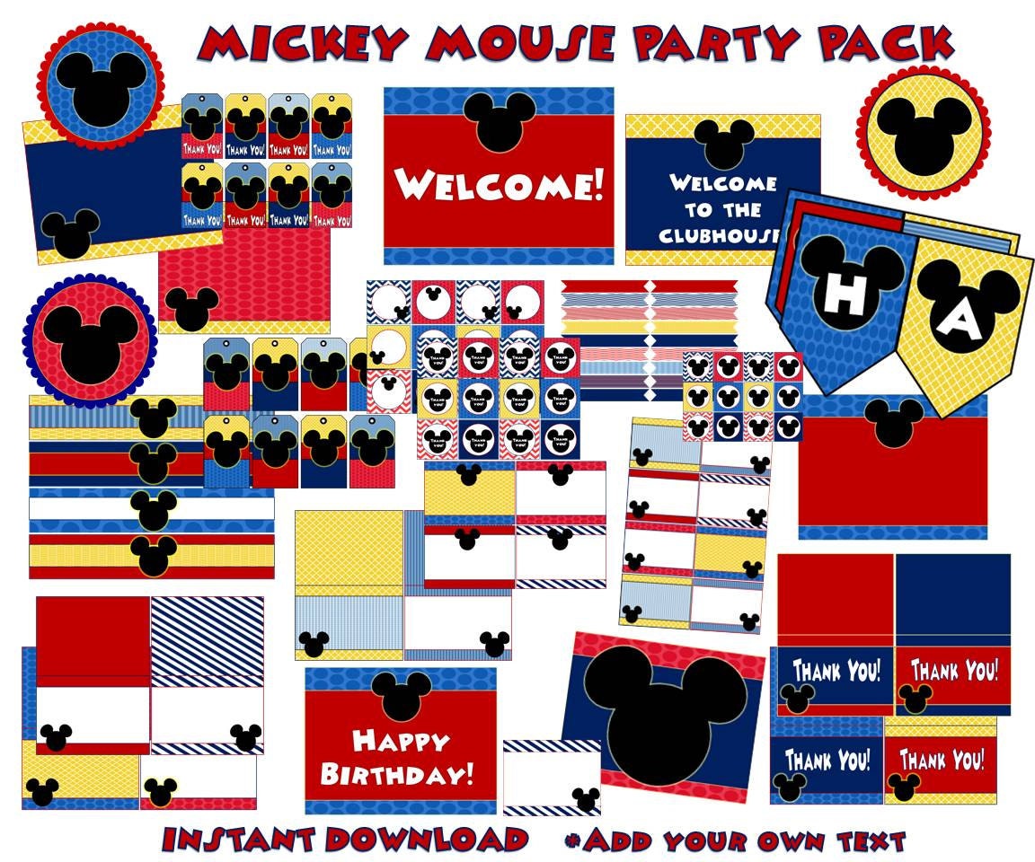 60% Off Mickey Mouse Party Pack, Over 140 items Included Instant Download, DIY, Cupcake toppers, food cards,  signs, and much more