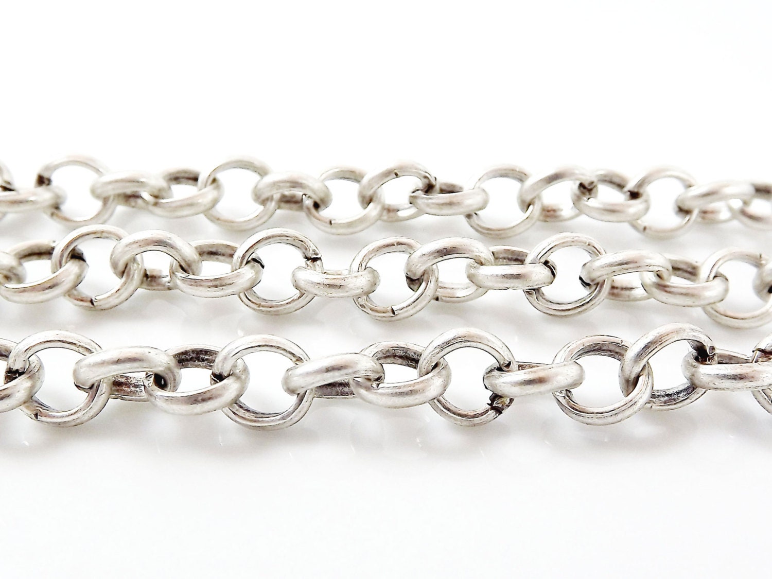 7mm Chunky Rolo Chain - Matte Silver Plated - 1 Meter  or 3.3 Feet