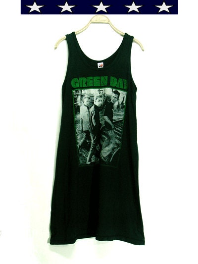 Green day, women dress , black tank , mini dress, spandex ,clothing, dress, screenprint  vest, rock tunic, Free size
