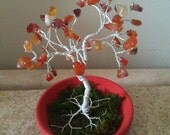 Red TINY Wire GEM TREE Fiery Agate Gemstones / Moss Grass / Mini Zen Garden Home Decor