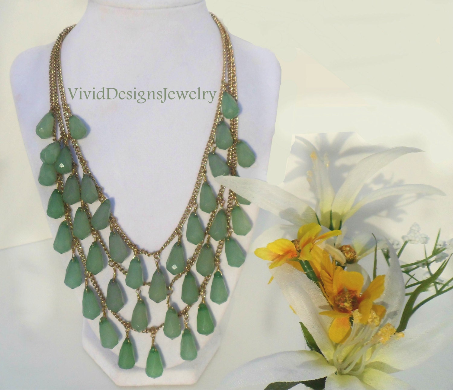 Seafoam MInt Green Layered Necklace - Anthropologie and J Crew Inspired Jewelry - Beaded Teardrop Bib Bubble Statement Necklace -