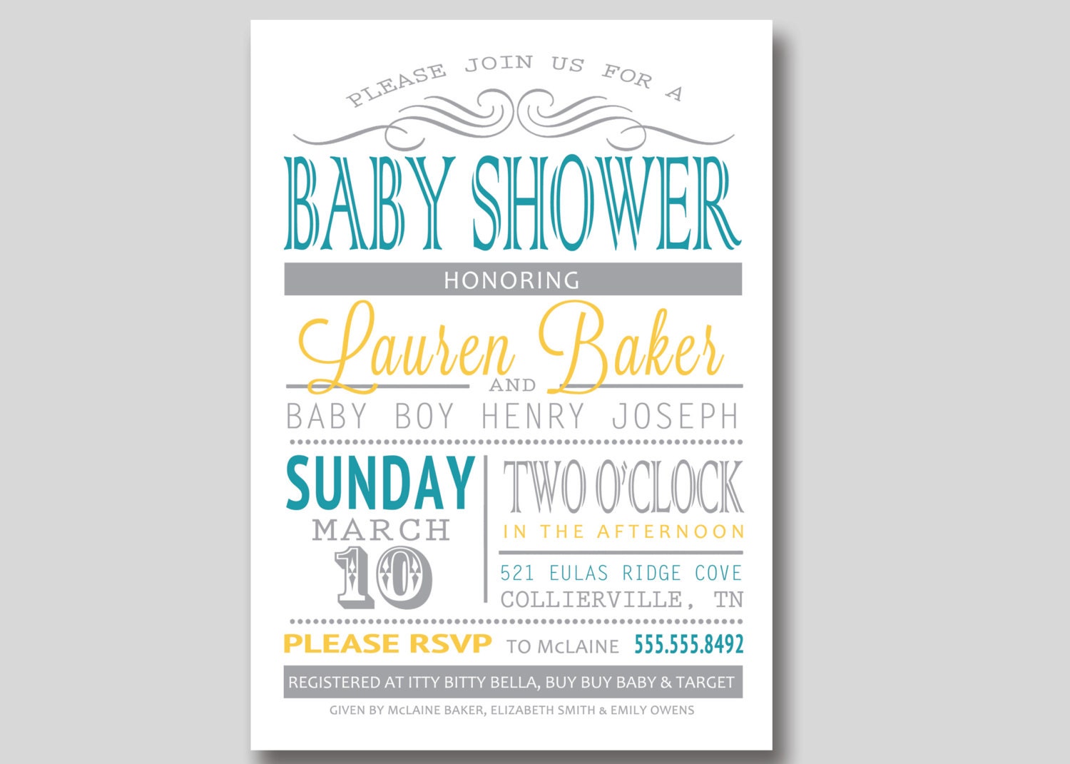 Typography Baby Shower Invitation - Custom DIY Printable