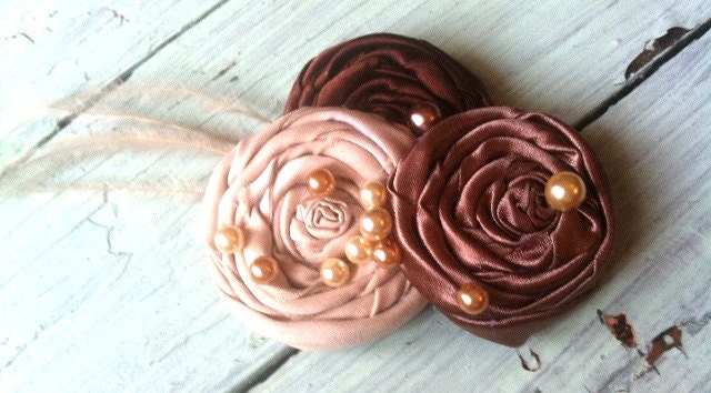 Satin Rosettes, Brown, Cream, Taupe, Chocolate, Satin Rosette Headband
