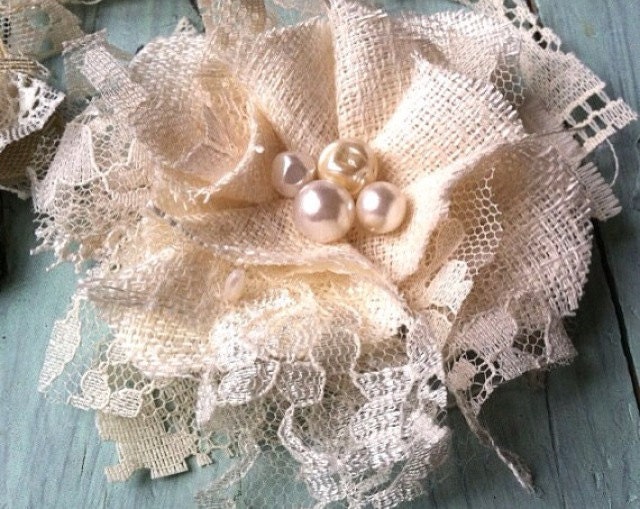 Set Of 100 - Linen and Lace Fabric Flowers - Wholesale - Weddings, Appliqués, Embellishments, Bouquet Flowers, Rustic, Vintage Wedding