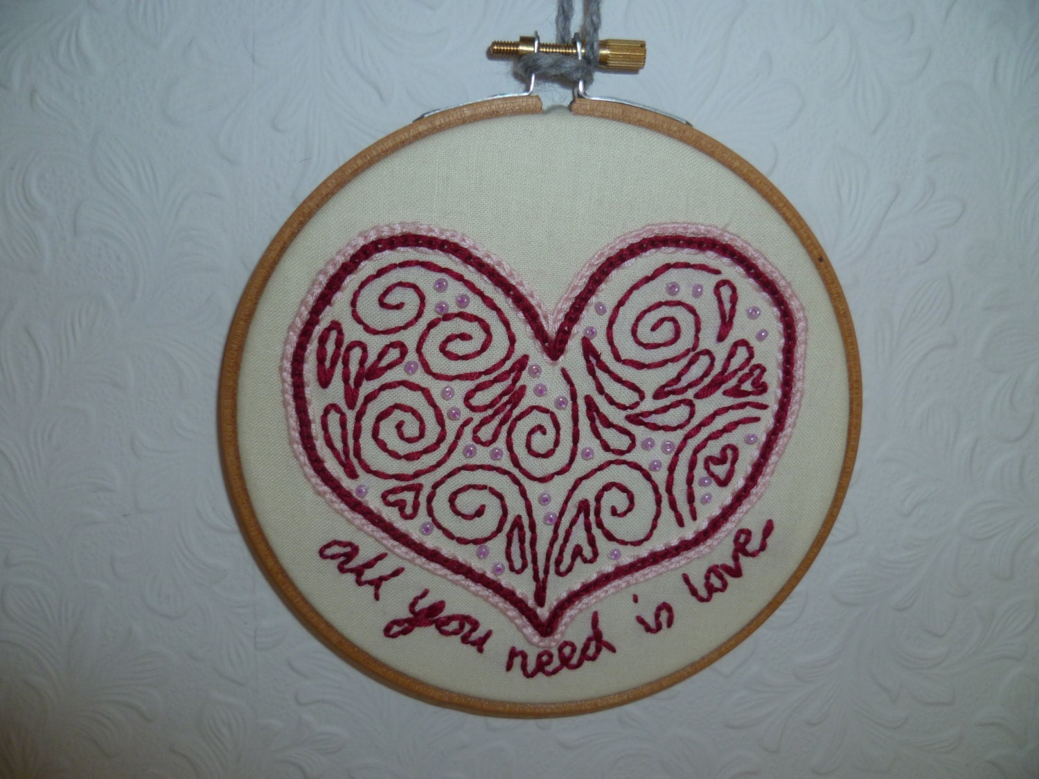 Filigree Loveheart Beaded Embroidery 5"