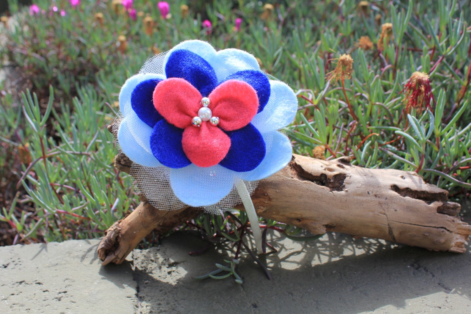 Handmade hair accessory Felt&Lace  Flower Headband - Artmoderncolor / Toddler to Adult sizes
