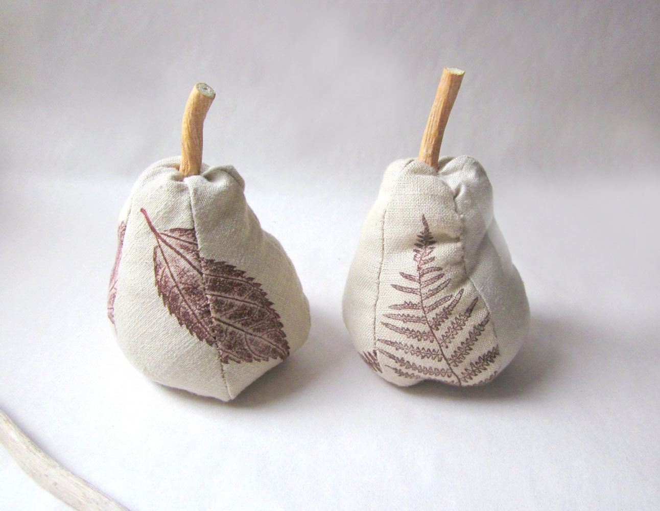 Hand sewing pears -handprinter fabric -home decor