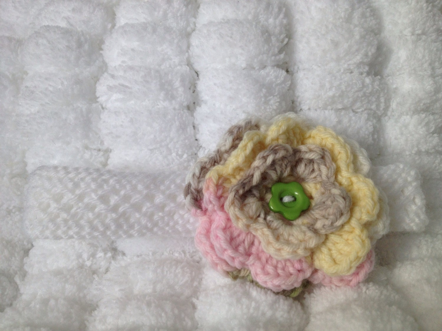 Hand Knitted Baby Headband with Crochet Flower in 0-3 months