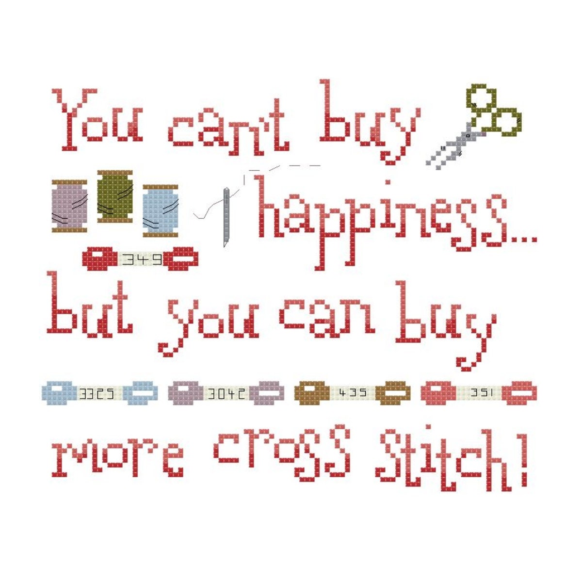 Can't Buy Happiness Cross Stitch Pattern PDF