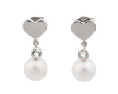 Palladium Heart Earrings. White Topaz. White Freshwater Pearls. Drop Earrings. Bridal Earrings. Heart Stud Earrings. Bridal Jewelry.