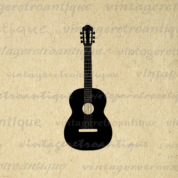 Acoustic Guitar Digital Printable Download Illustration Image Graphic Antique Clip Art for Transfers etc HQ 300dpi No.3307