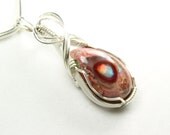 OOAK Artisan Reiki Infused Healing Crystal Pendant: Stunning Collector Piece Mexican Fire Opal Red Bullseye Wire Wrapped Sterling Silver