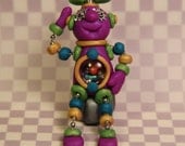 Polymer Clay Robot Purple Colorful Figurine - Miniature Whimsical Character Sculpture - BubbleBellyBot