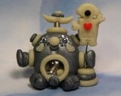 Polymer Clay Robot I Love Robots Glow In The Dark Figurine - Miniature Whimsical Character Sculpture - BubbleBellyBotBaby