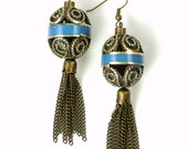 Handcrafted Vintage Moroccan Turquoise Inlay Tassel Bohemian Earrings