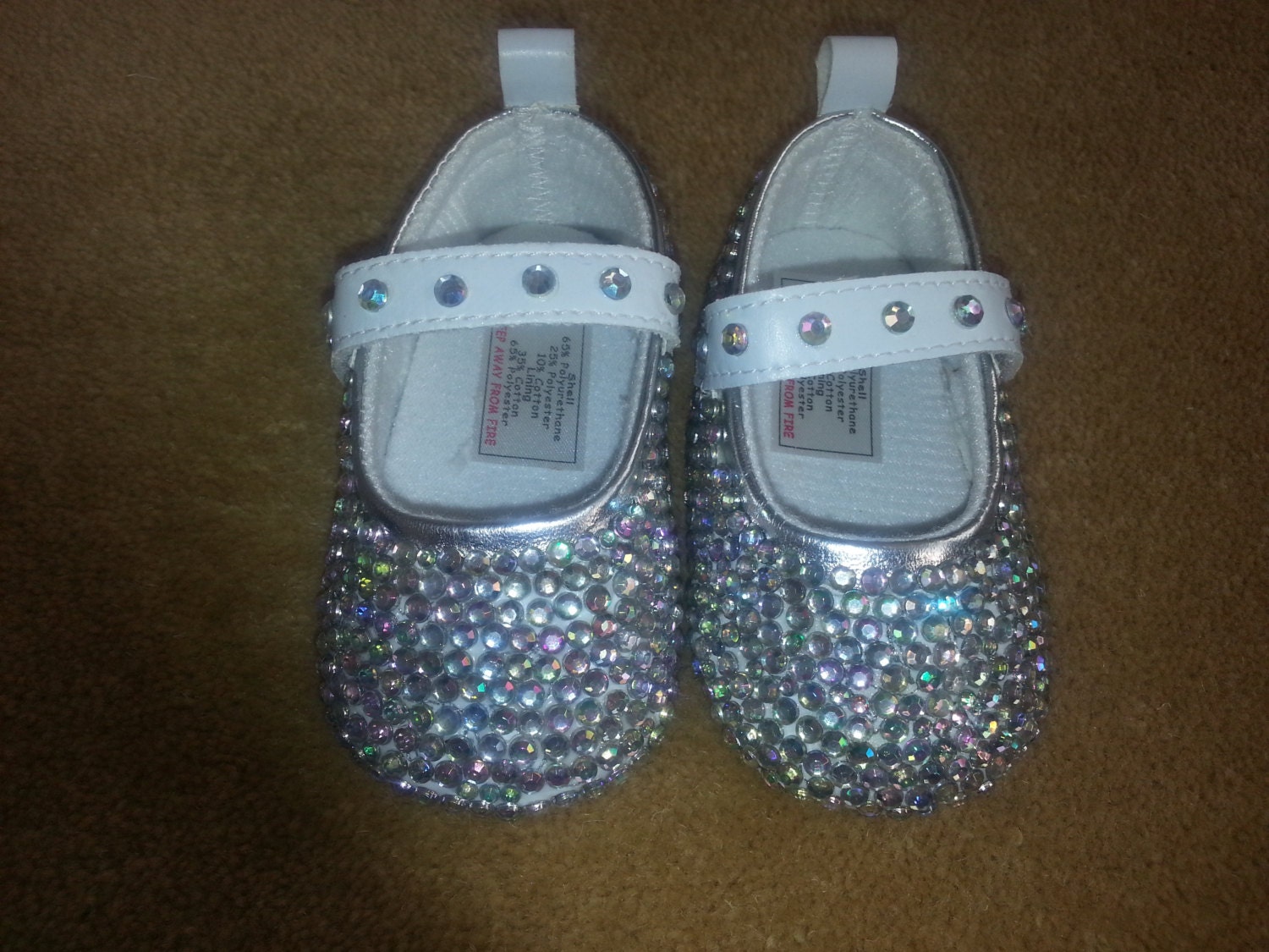 AB Crystal Covered Christening Shoes. Size 2 fits 6-12m only one pair made.