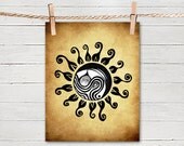 Poster Print 8x10 - Sepia Ocean Sun - of Fine Art Illustration for Your Wall Decor