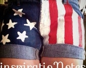 SALE American Flag Women's Shorts - Hand painted - 4th of July Summer  - 'Merica - free shipping