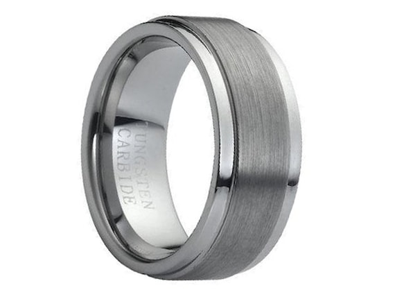 Personalized Engraved Tungsten Carbide Ring Brushed Center Stepped ...