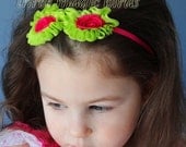 Lime GREEN and HOT PINK Chiffon Rose Headband, Shabby Chic Roses Headband, Baby-Toddler Headband, Photography Prop