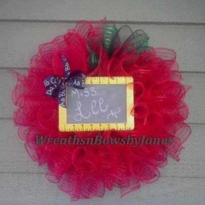 Deco Mesh Teacher Apple Wreath